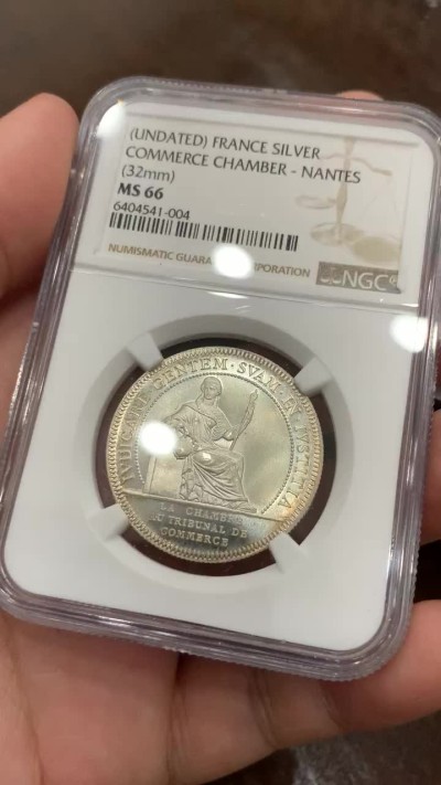 《竞宝斋》第75场-本周日，周一2场连拍（全场不限金额包邮） NGC-MS66 法国十九世纪 南特大帆船 JETON代用银币 顶级品相
