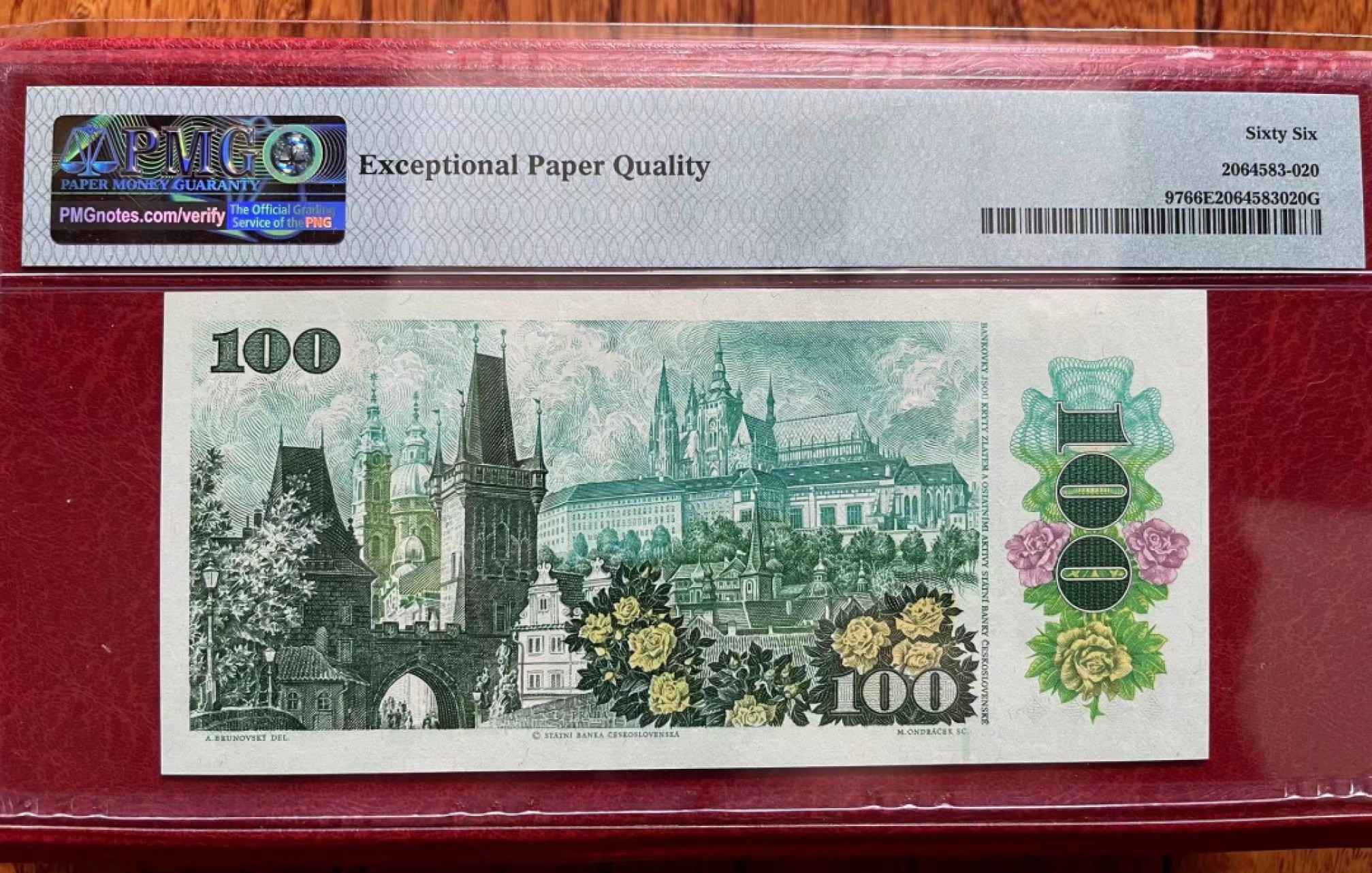 收藏联盟Quantum Auction 第176期拍卖 捷克斯洛伐克1989年100克朗 PMG66 珍罕首发冠号A01 布拉格之春