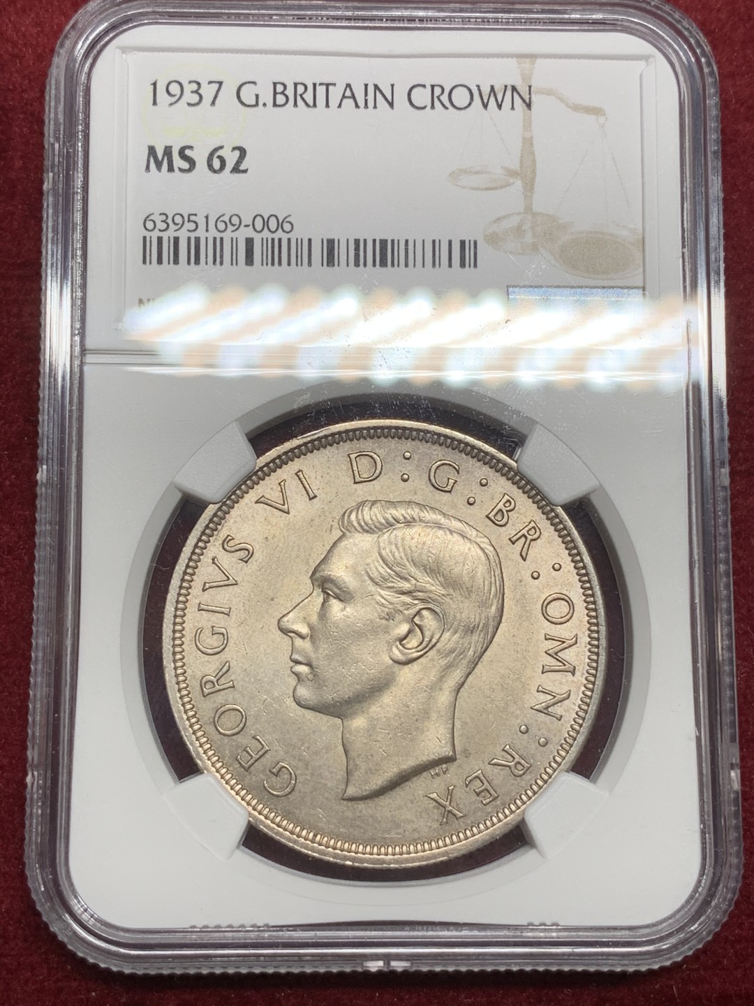 《竞宝斋》第75场-本周日，周一2场连拍（全场不限金额包邮） NGC-MS62 英国1937年 乔六 1克朗 大银币 原光好品图案深俊