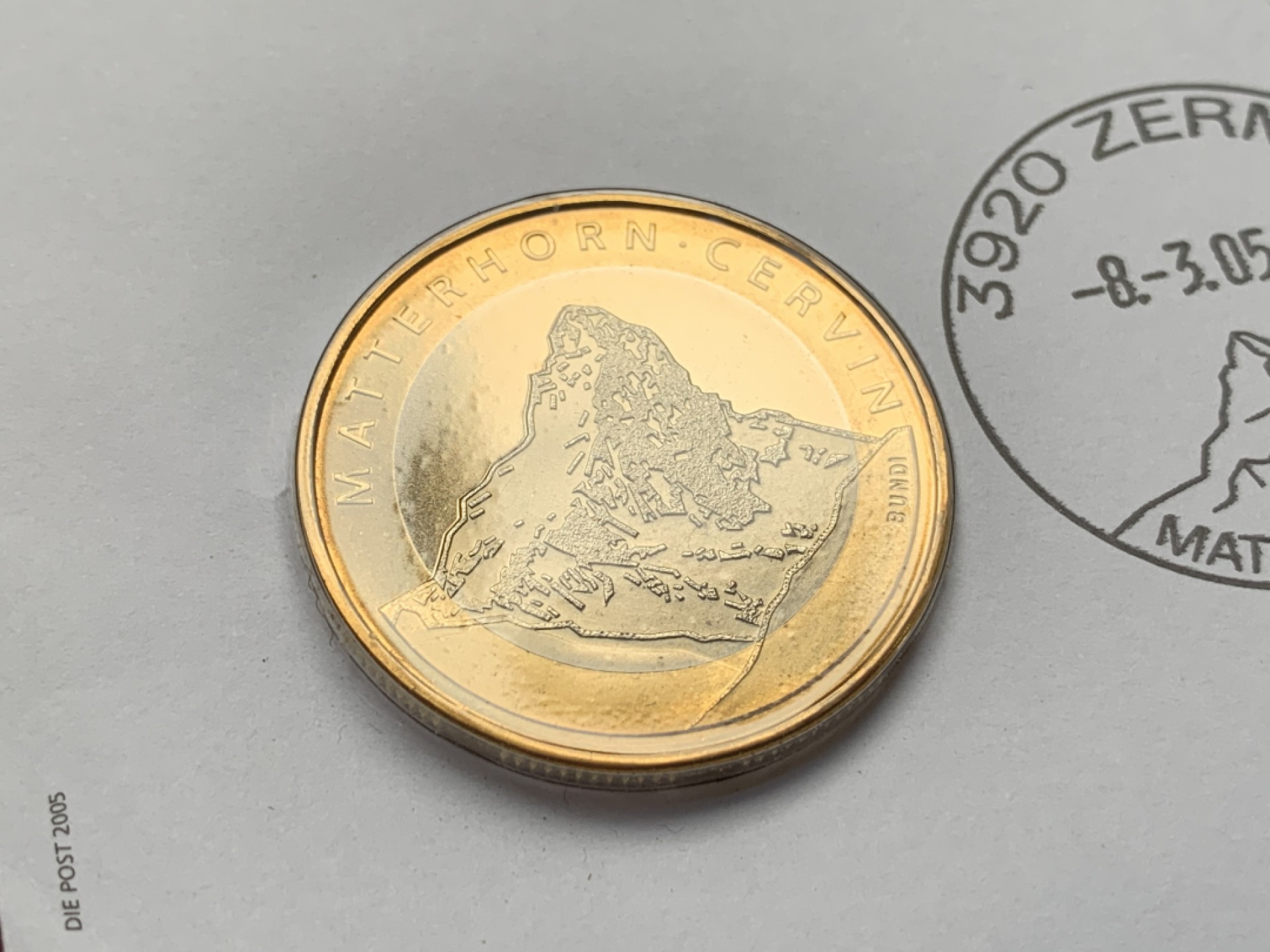 《竞宝斋》第75场-本周日，周一2场连拍（全场不限金额包邮） 2004年 瑞士10法郎 马特洪峰 双色纪念币 邮币封