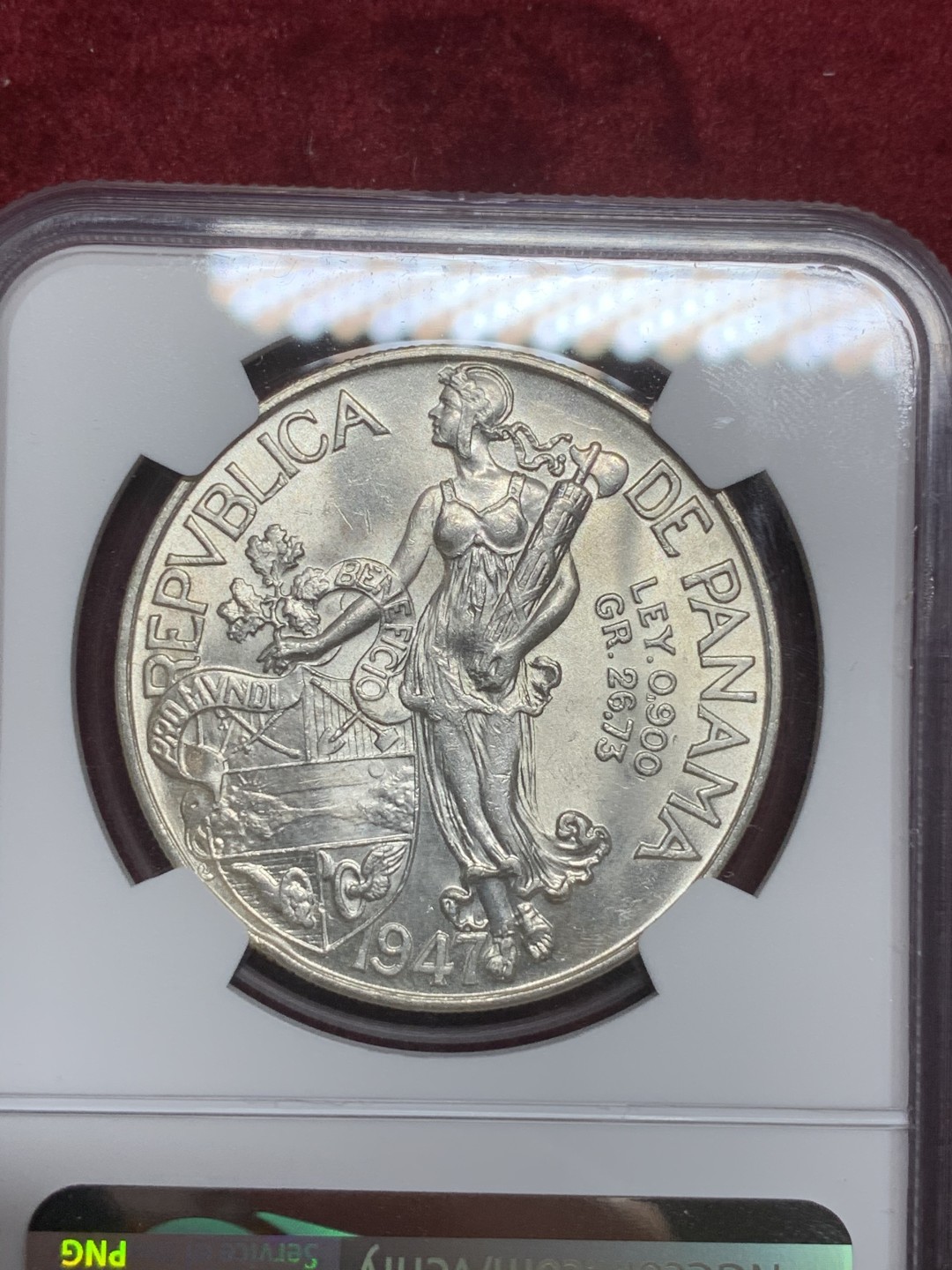 《竞宝斋》第75场-本周日，周一2场连拍（全场不限金额包邮） NGC-MS63 巴拿马1947年 美女与牛仔 1元大银币 顶级品相 暴涨的品种