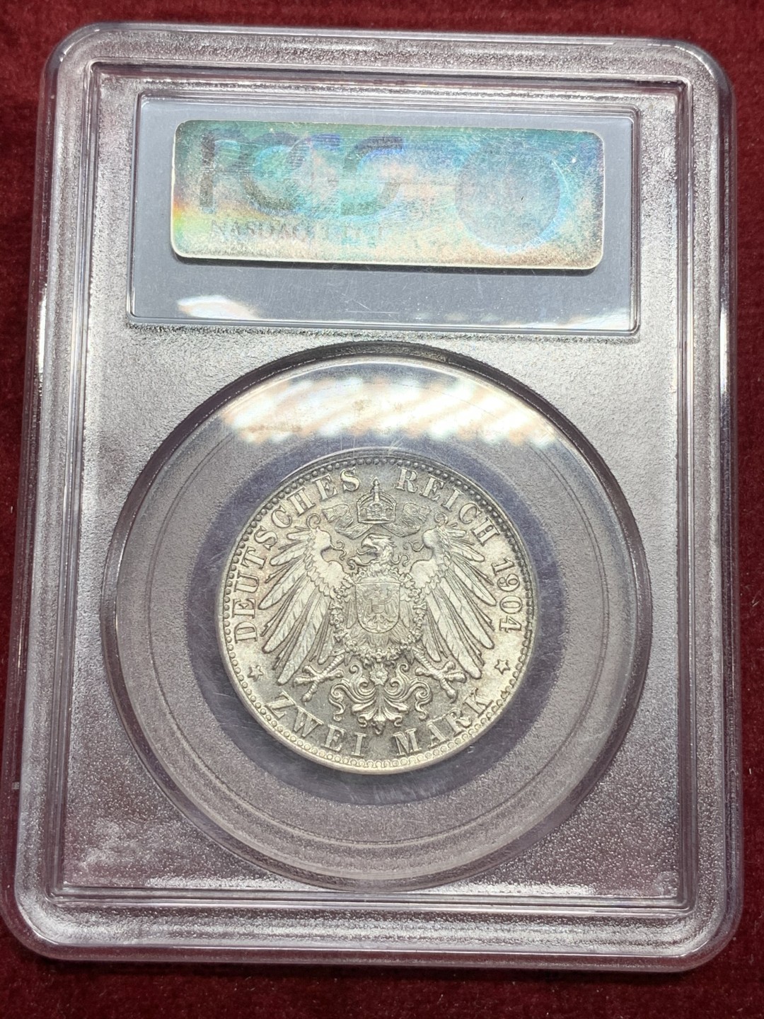 《竞宝斋》第75场-本周日，周一2场连拍（全场不限金额包邮） PCGS-MS66 不莱梅 1904J 2马克 收藏级精品马克自由市入门品种 不莱梅马克是热门 这枚状态极佳