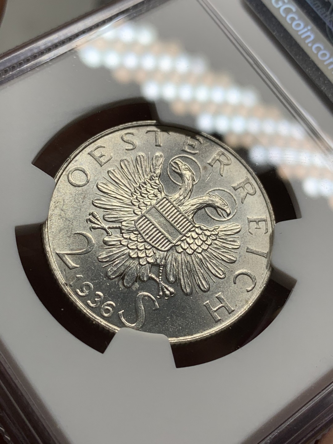 《竞宝斋》第75场-本周日，周一2场连拍（全场不限金额包邮） NGC MS-63 奥地利 1936年 欧根亲王 2先令 银币