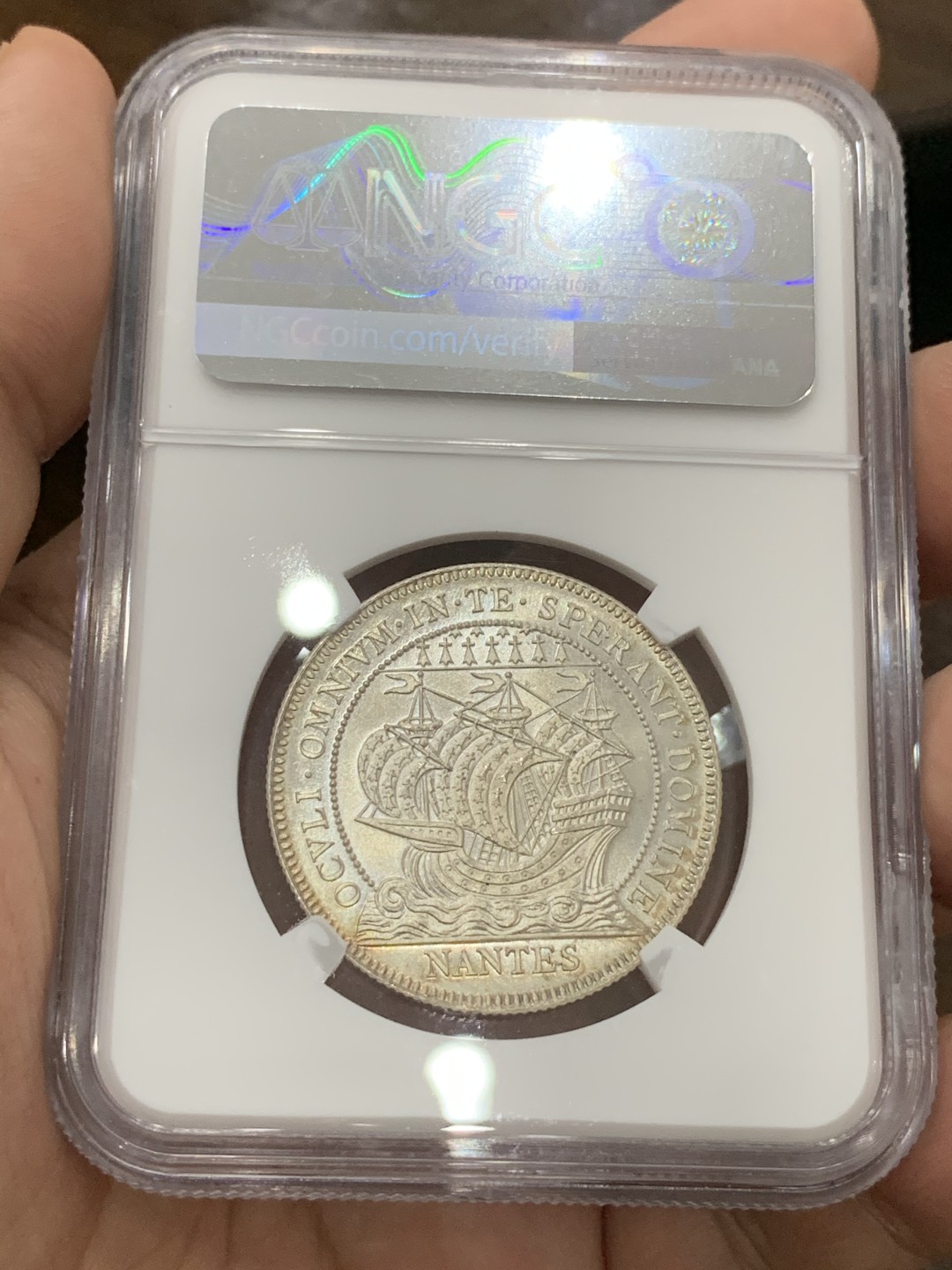 《竞宝斋》第75场-本周日，周一2场连拍（全场不限金额包邮） NGC-MS66 法国十九世纪 南特大帆船 JETON代用银币 顶级品相