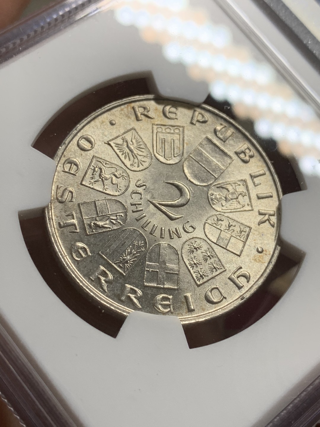 《竞宝斋》第75场-本周日，周一2场连拍（全场不限金额包邮） NGC MS-63 奥地利1932年 约瑟夫纪念 2先令银币 原光好品