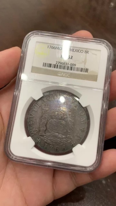 《竞宝斋》第75场-本周日，周一2场连拍（全场不限金额包邮） 亚军分 NGC MS62 墨西哥 1766年 地球双柱银币 中期好品 双面深彩包浆 可遇不可求的状态