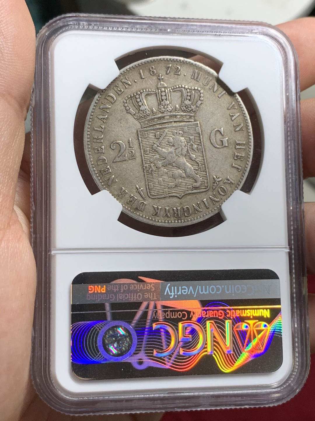 《竞宝斋》第75场-本周日，周一2场连拍（全场不限金额包邮） NGC-XF45 荷兰 1872年 威廉三世 2.5盾大银币 出分也难得的品种