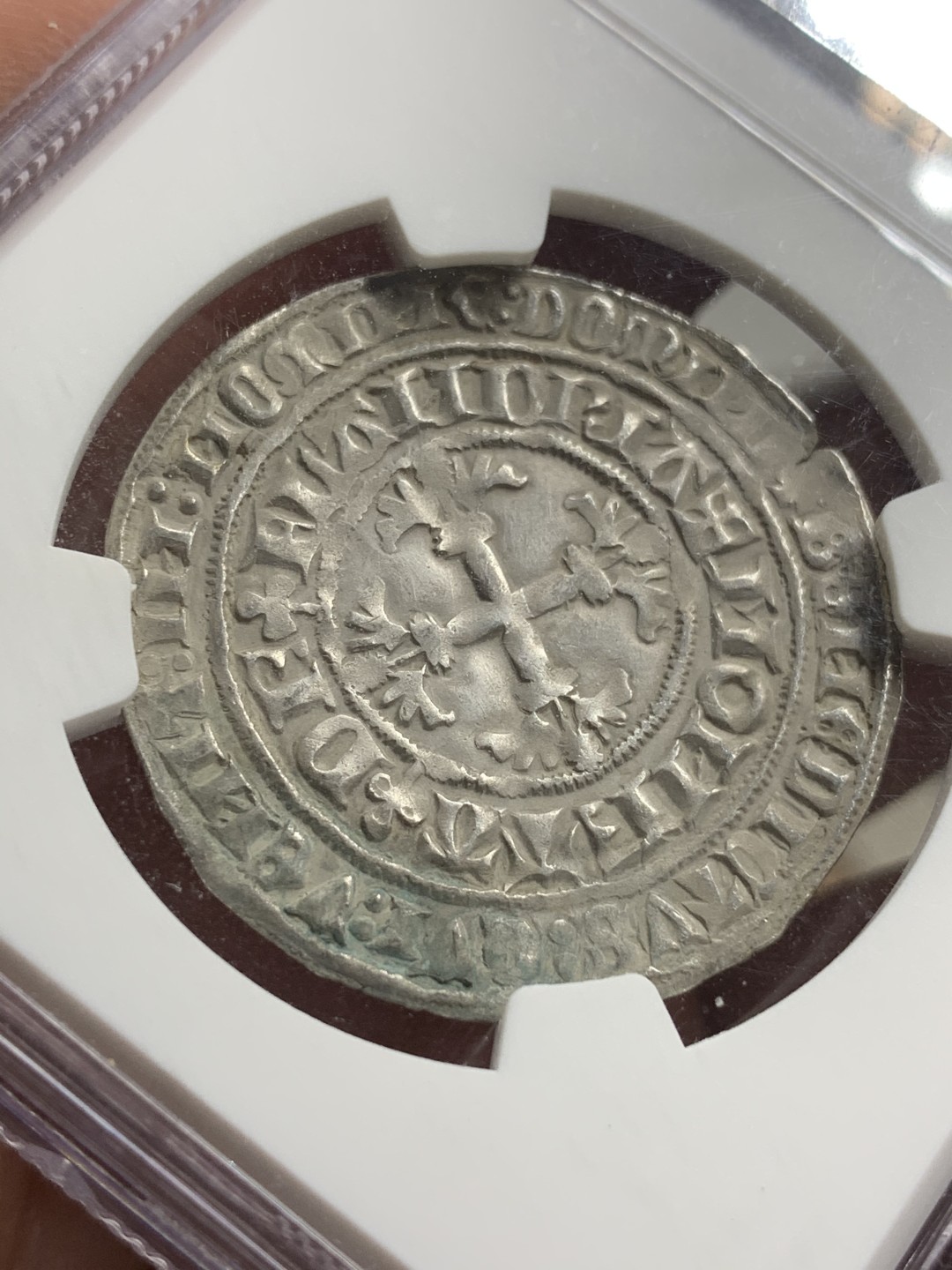 《竞宝斋》第75场-本周日，周一2场连拍（全场不限金额包邮） NGC-MS60 1346-1384比利时法兰德斯 2Gros银币 原味老包浆 打制深细节清晰 33mm 少见品种