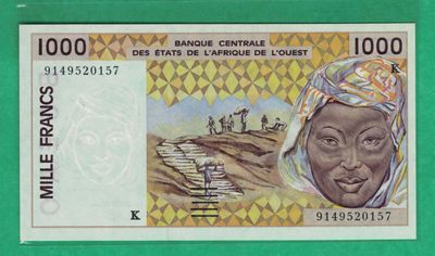 西非1991年1000法郎 塞内加尔（字母K）实物图 UNC - 西非1991年1000法郎 塞内加尔（字母K）实物图 UNC