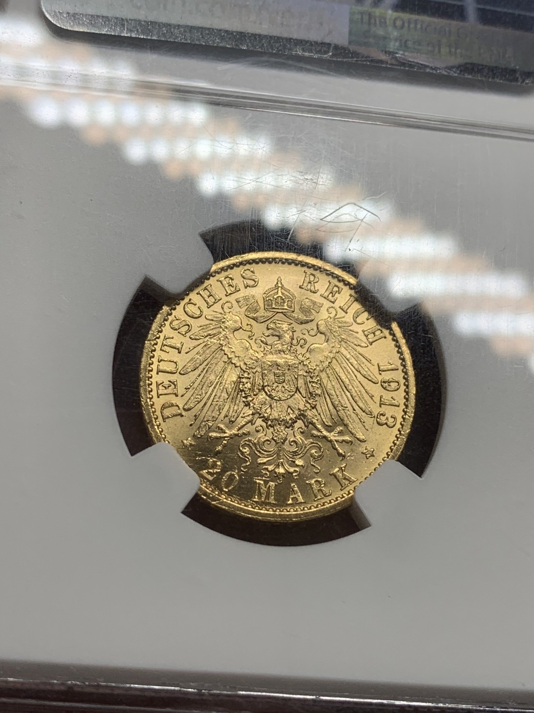 《竞宝斋》第75场-本周日，周一2场连拍（全场不限金额包邮） 亚军分 NGC-MS64 普鲁士 1913A 20马克 威廉二世军装金币 观感十分不错的一款金币