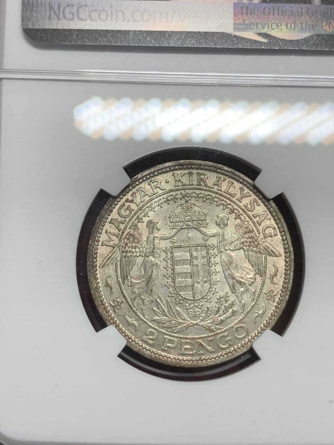 《竞宝斋》第75场-本周日，周一2场连拍（全场不限金额包邮） NGC-MS63 匈牙利 1938年 圣母抱婴 2潘果银币 顶级品相