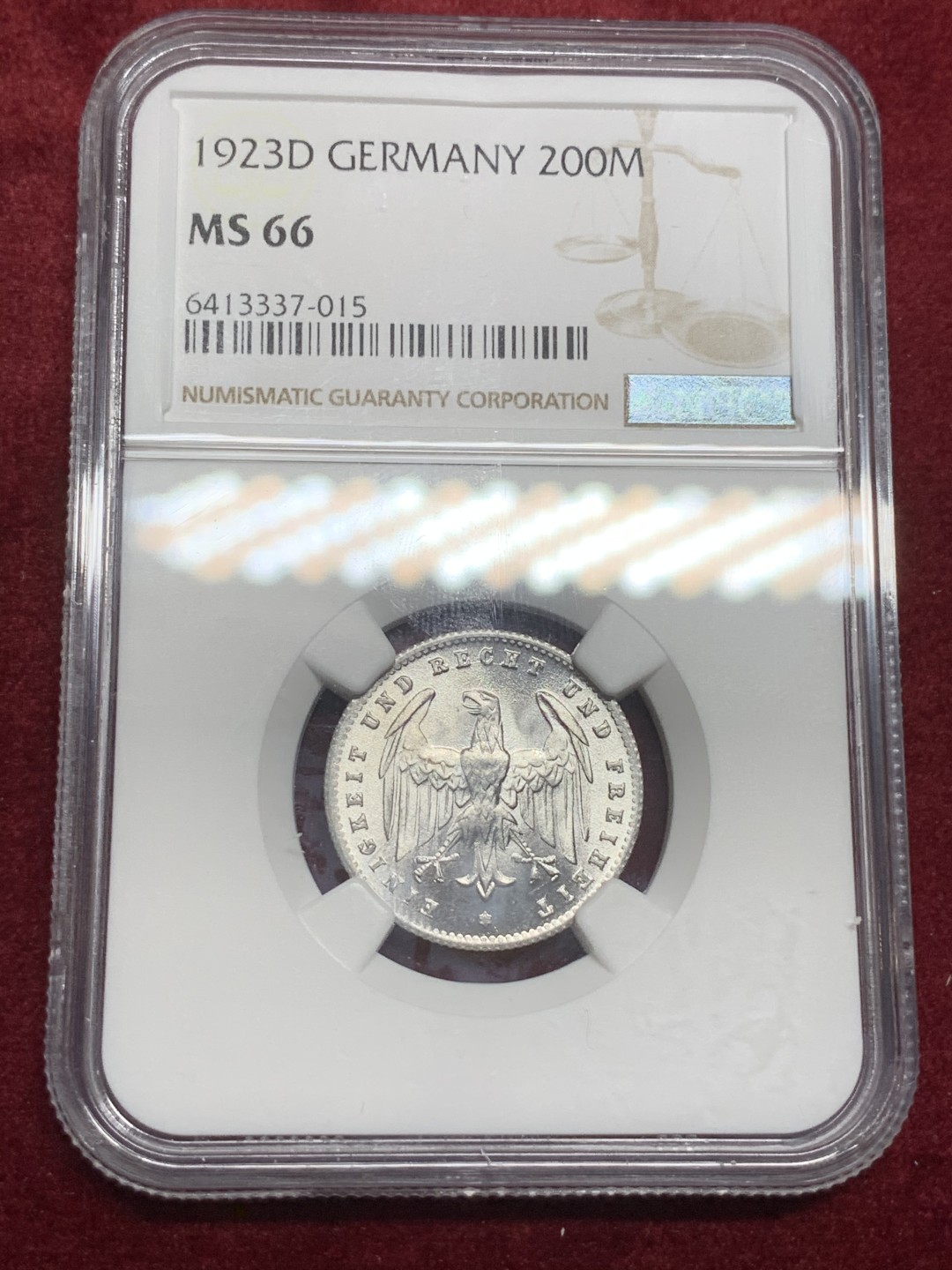 《竞宝斋》第75场-本周日，周一2场连拍（全场不限金额包邮） NGC MS66 1923D德国200马克 超高分！