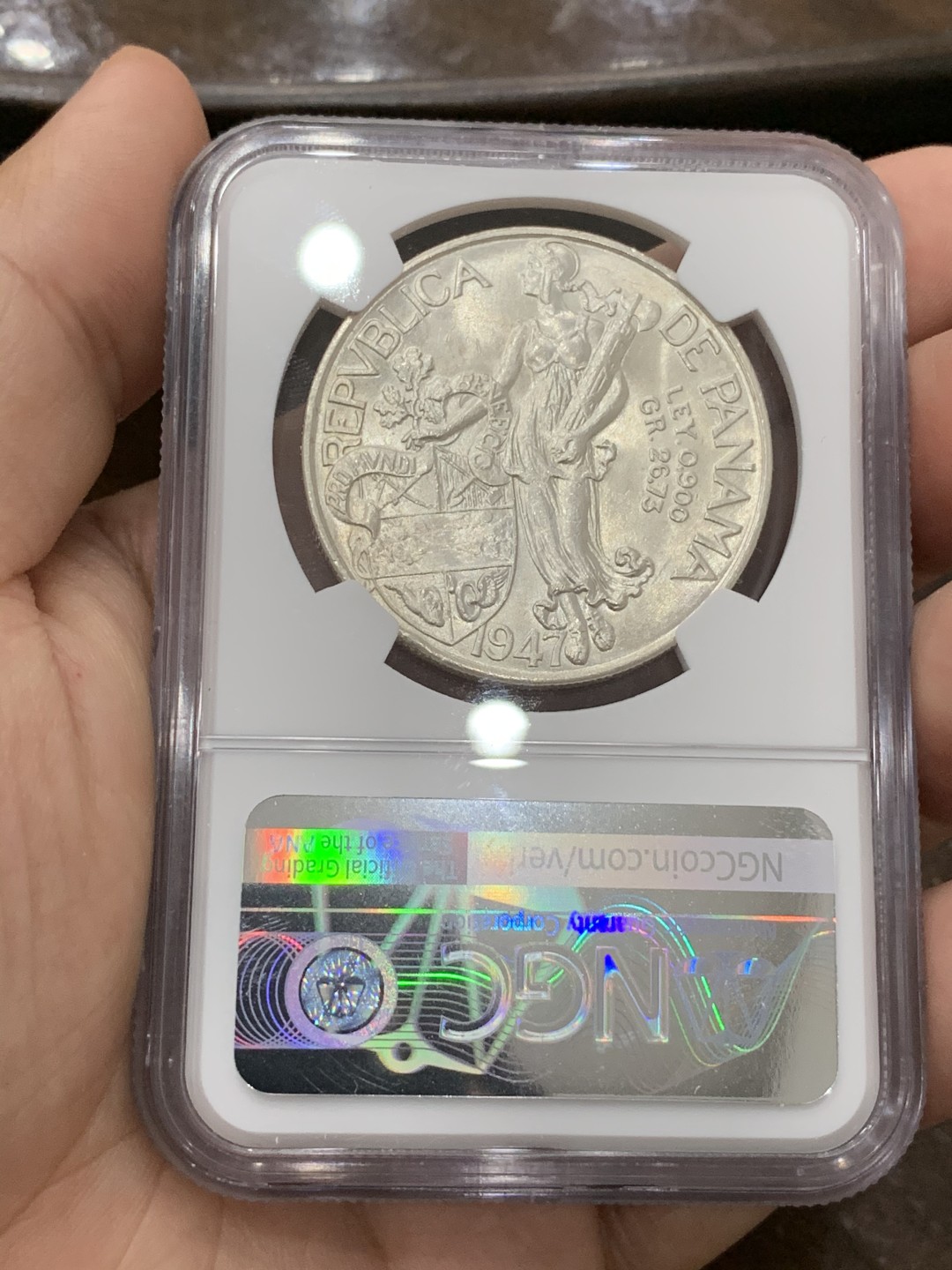 《竞宝斋》第75场-本周日，周一2场连拍（全场不限金额包邮） NGC-MS63 巴拿马1947年 美女与牛仔 1元大银币 顶级品相 暴涨的品种