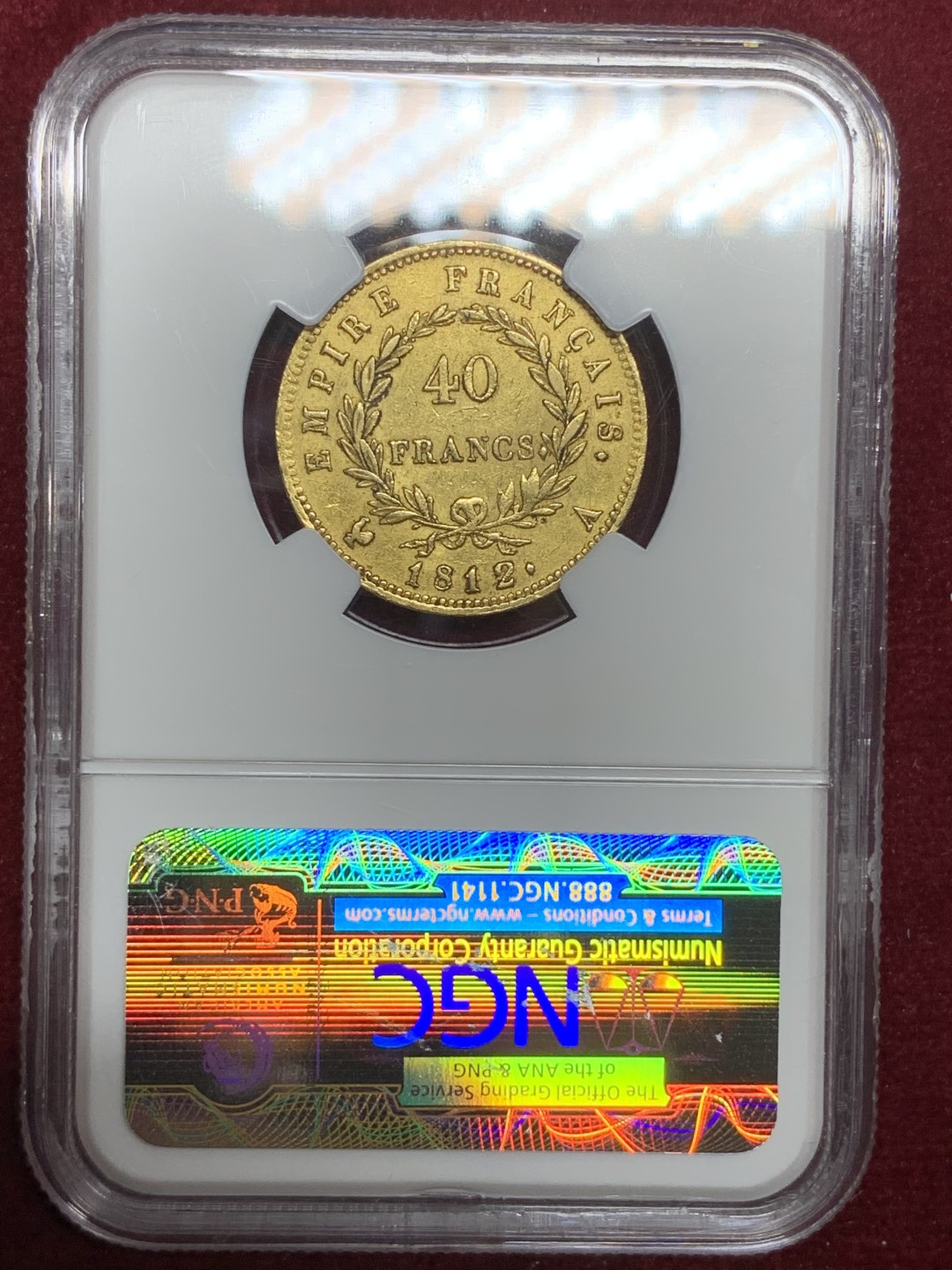 《竞宝斋》第75场-本周日，周一2场连拍（全场不限金额包邮） NGC XF45 1812年法国拿破仑一世40法郎金币 拿皇40F，价格一直在涨
