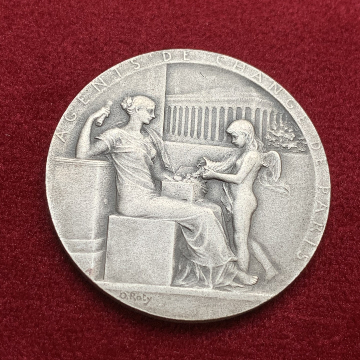 《竞宝斋》第75场-本周日，周一2场连拍（全场不限金额包邮） 原盒罗蒂作品巴黎股票经纪人镀银铜章 37mm，21.2克，BRONZE铜标