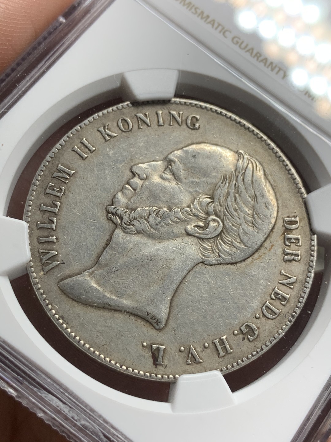 《竞宝斋》第75场-本周日，周一2场连拍（全场不限金额包邮） NGC-XF45 荷兰 1846年 威廉二世 长脖子 2.5盾大银币 能出分的很少很少