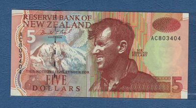 新西兰1992年版5元 签名如图  实物图  UNC   - 新西兰1992年版5元 签名如图  实物图  UNC  