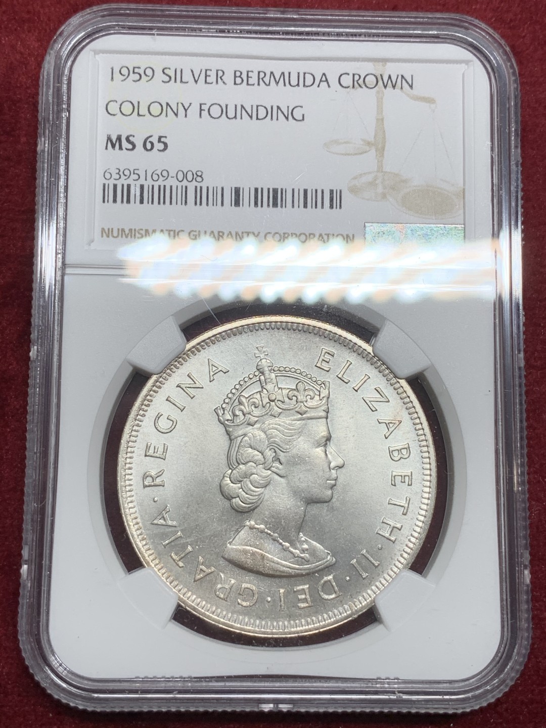 《竞宝斋》第75场-本周日，周一2场连拍（全场不限金额包邮） NGC-MS65 百慕大1959年 伊丽莎白女王 1克朗大银币 挺好的分数