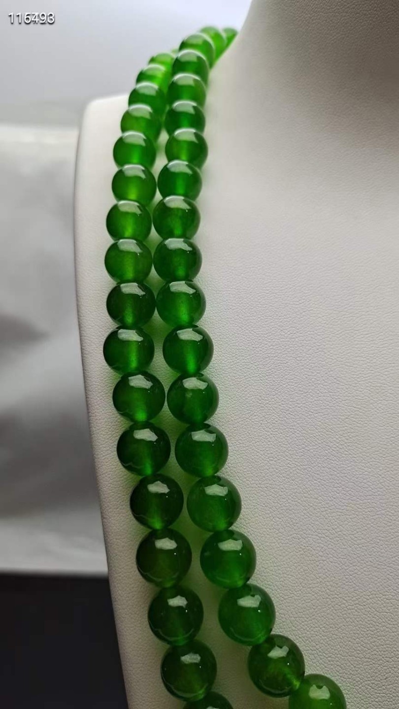 龙石种祖母绿翡翠佛珠108颗，珠子直径12mm