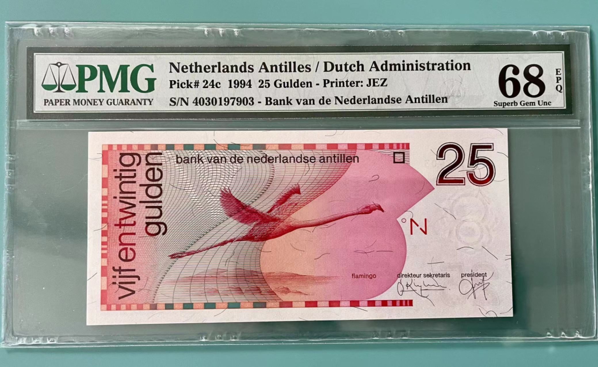 收藏联盟Quantum Auction 第176期拍卖 荷属安的列斯1994年25盾 PMG68 火烈鸟🦩