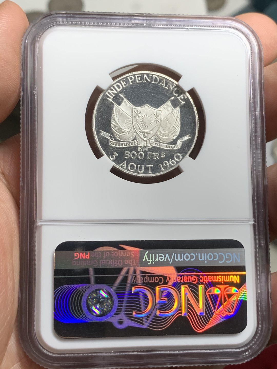 《竞宝斋》第75场-本周日，周一2场连拍（全场不限金额包邮） NGC-PF65UC 尼日尔1960年样币500法郎 少见样币品种 超级镜面底板