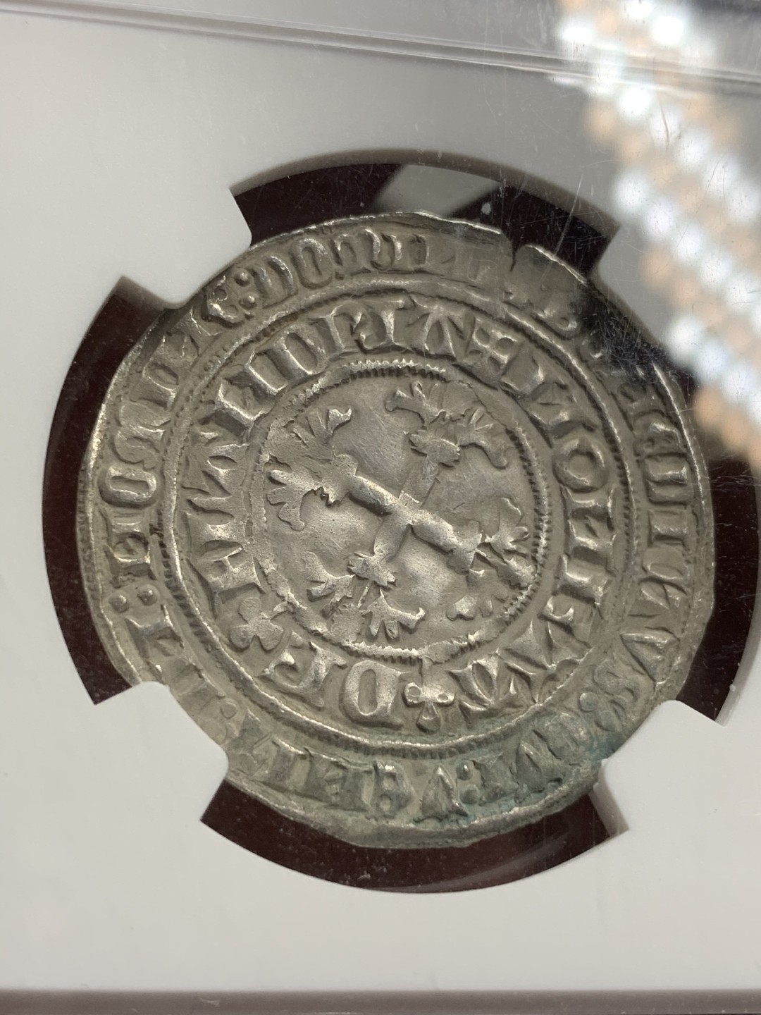 《竞宝斋》第75场-本周日，周一2场连拍（全场不限金额包邮） NGC-MS60 1346-1384比利时法兰德斯 2Gros银币 原味老包浆 打制深细节清晰 33mm 少见品种