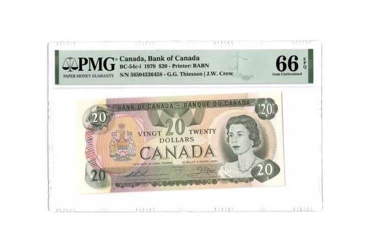 收藏联盟Quantum Auction 第176期拍卖 加拿大1979年20元 PMG66  背面是北美“脊梁”洛基山脉