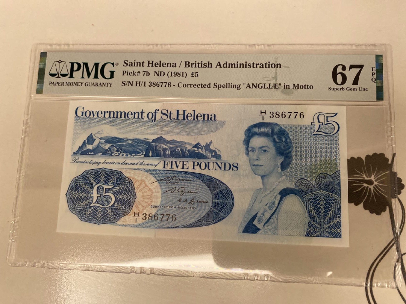 收藏联盟Quantum Auction 第176期拍卖 1981年圣赫勒拿5镑 女王钞 PMG67E