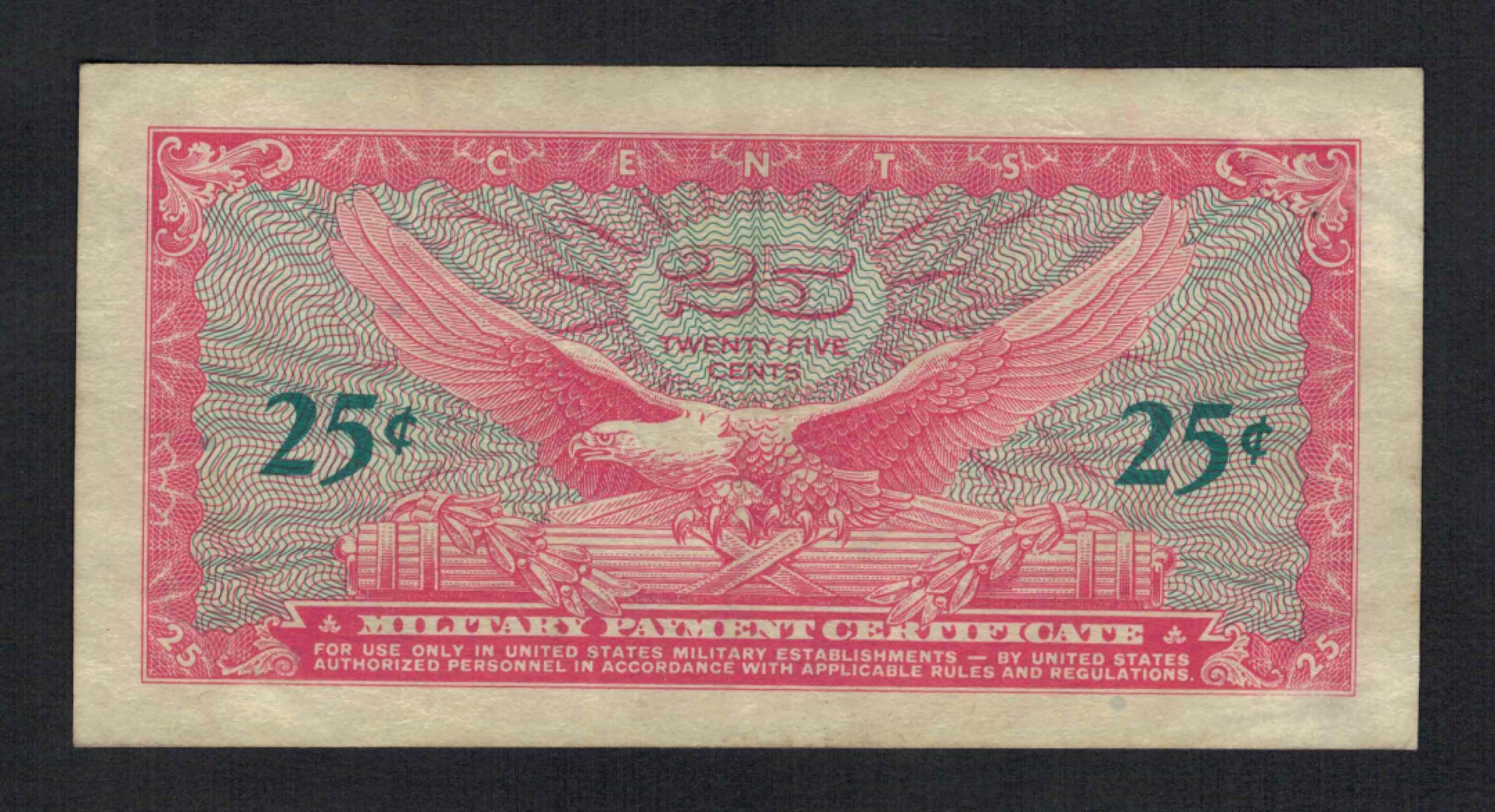 美国军票(支付券)1965年25分 无4 P-M59 实物图 八五品