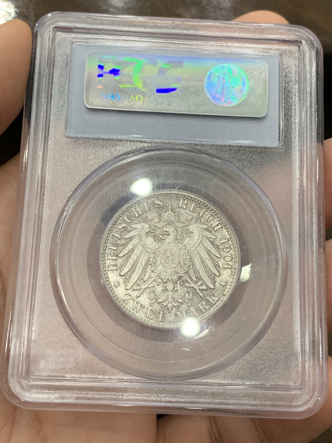 《竞宝斋》第75场-本周日，周一2场连拍（全场不限金额包邮） PCGS-MS66 不莱梅 1904J 2马克 收藏级精品马克自由市入门品种 不莱梅马克是热门 这枚状态极佳