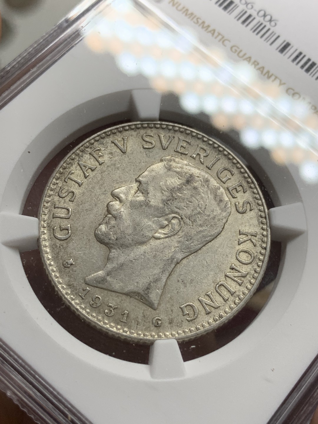 《竞宝斋》第75场-本周日，周一2场连拍（全场不限金额包邮） NGC-AU58 瑞典1931年 古斯塔夫 2克朗 银币 原光好品 少见品种