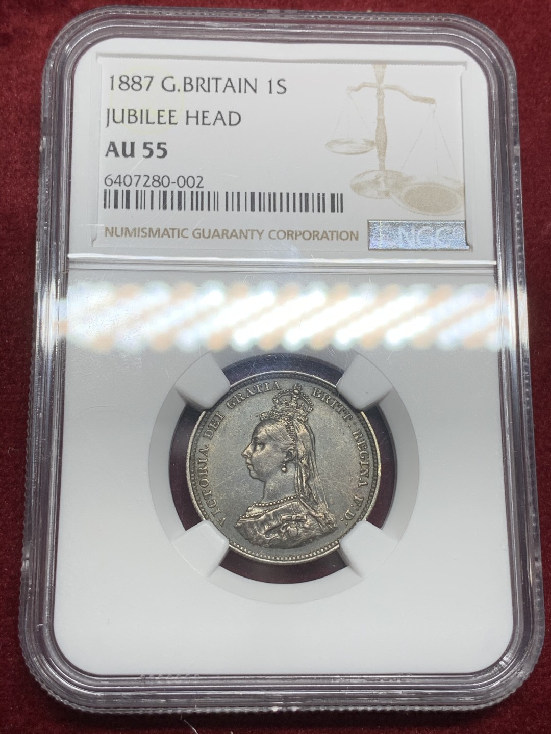 《竞宝斋》第75场-本周日，周一2场连拍（全场不限金额包邮） NGC-AU55 英国 1887年 维多利亚高冠1先令银币 欧洲原味老包浆 岁月感浓厚