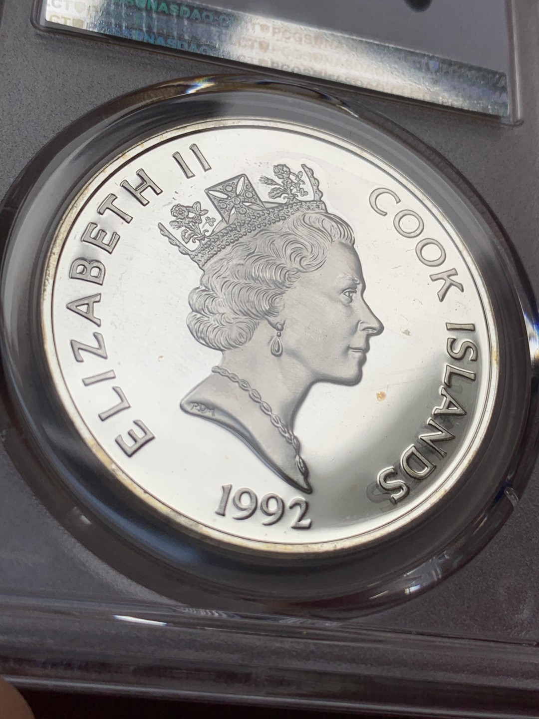 《竞宝斋》第75场-本周日，周一2场连拍（全场不限金额包邮） PCGS PR66DCAM 1992年库克群岛50美元 纪念漂亮国五百周年精制银币 背面伊丽莎白最美一版头像