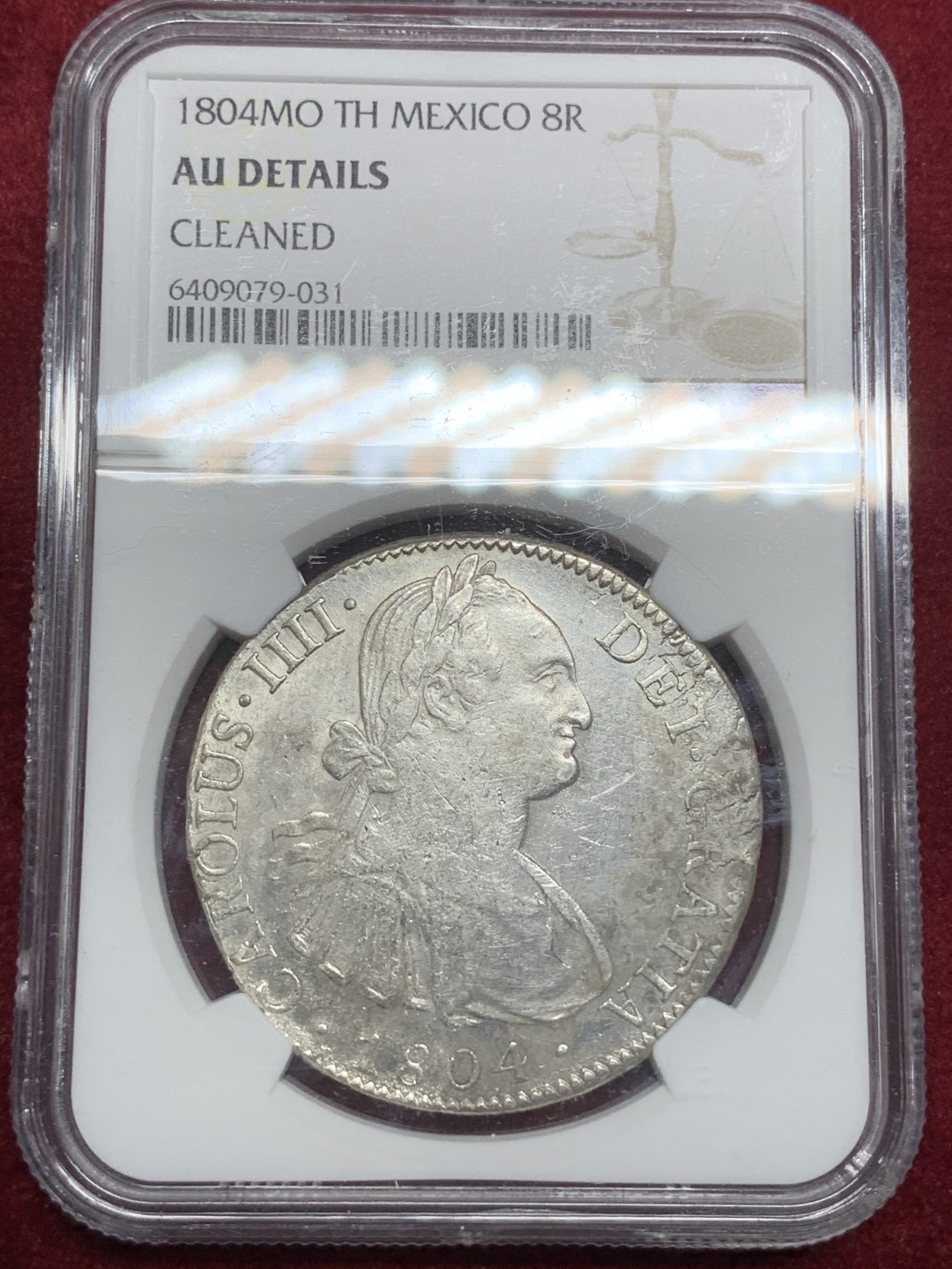 《竞宝斋》第75场-本周日，周一2场连拍（全场不限金额包邮） NGC-AUD 墨西哥双柱 卡洛斯四世 1804年8里亚尔 原光深打 经济实惠