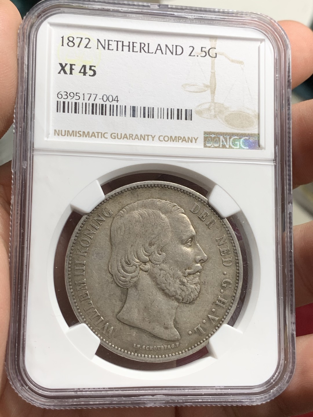 《竞宝斋》第75场-本周日，周一2场连拍（全场不限金额包邮） NGC-XF45 荷兰 1872年 威廉三世 2.5盾大银币 出分也难得的品种