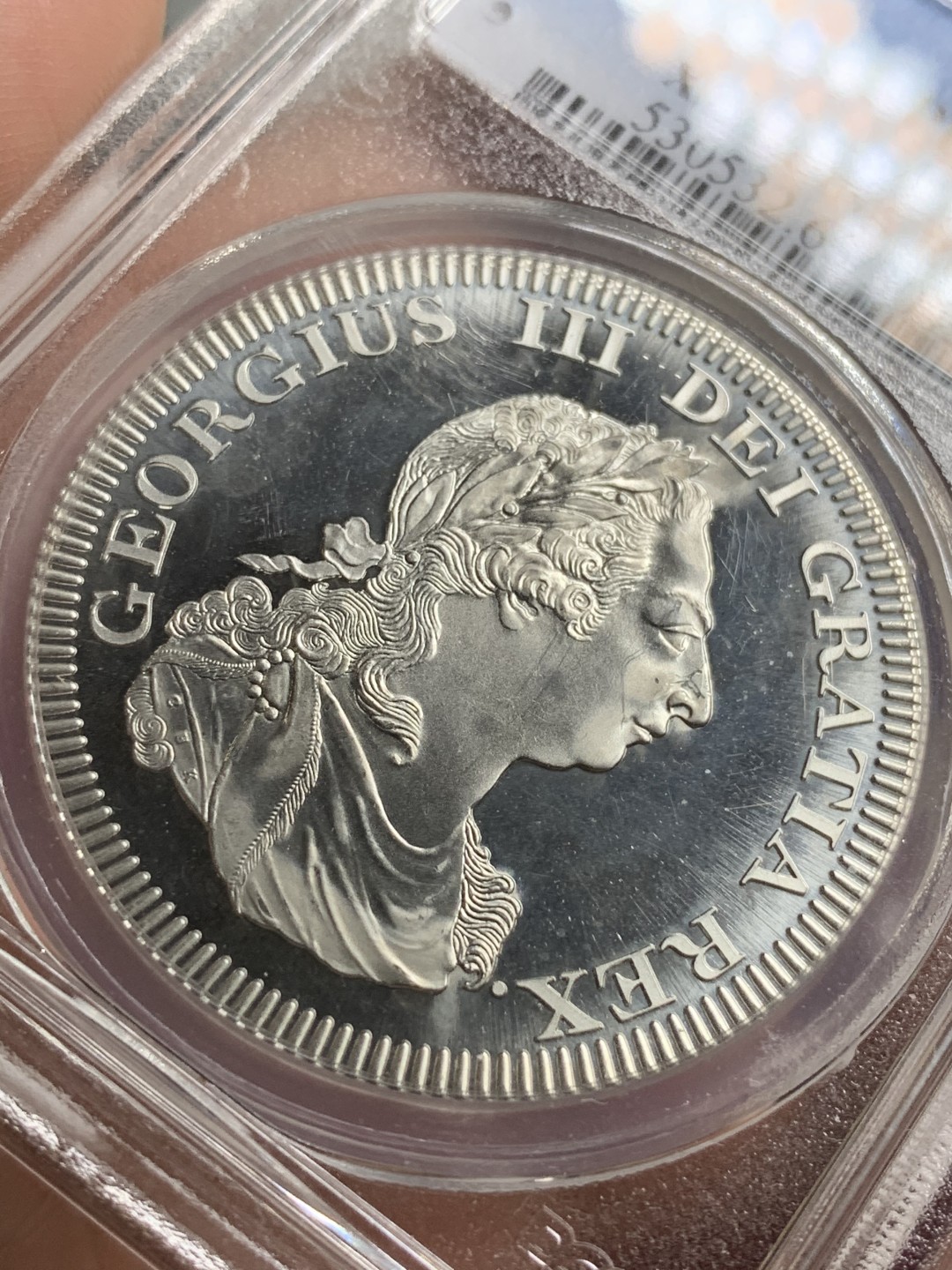 《竞宝斋》第75场-本周日，周一2场连拍（全场不限金额包邮） 英属泽西“1808”年乔治三世5先令 后铸版，PCGS-PR65CAM，季军分，上面只有2个67，一个66。