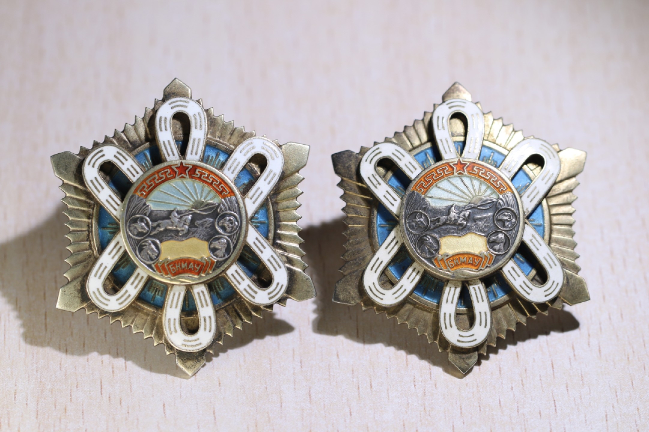 大猫徽章拍卖第197期 蒙古🇲🇳北极星勋章一对 银轮 其中一枚杆小锯 余完好