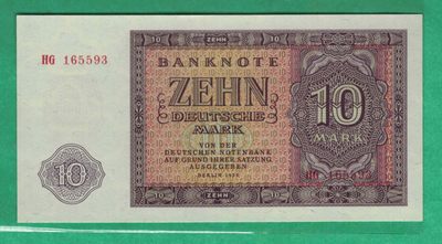德国(民主德国 东德)1955年10马克 欧洲纸币 实物图 UNC - 德国(民主德国 东德)1955年10马克 欧洲纸币 实物图 UNC