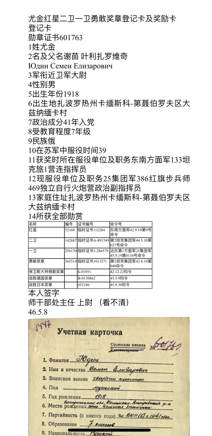 大猫徽章拍卖第197期 苏联一卫套  原证书 档案齐全  一卫所获对日作战 以营指导员的身份 是第一个突入吉林省珲春市的部队