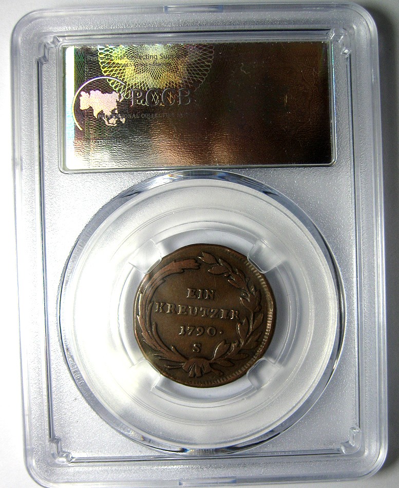 神圣罗马帝国奥地利铜币,1790,1克鲁泽,约瑟夫二世，约24mm,7.0g