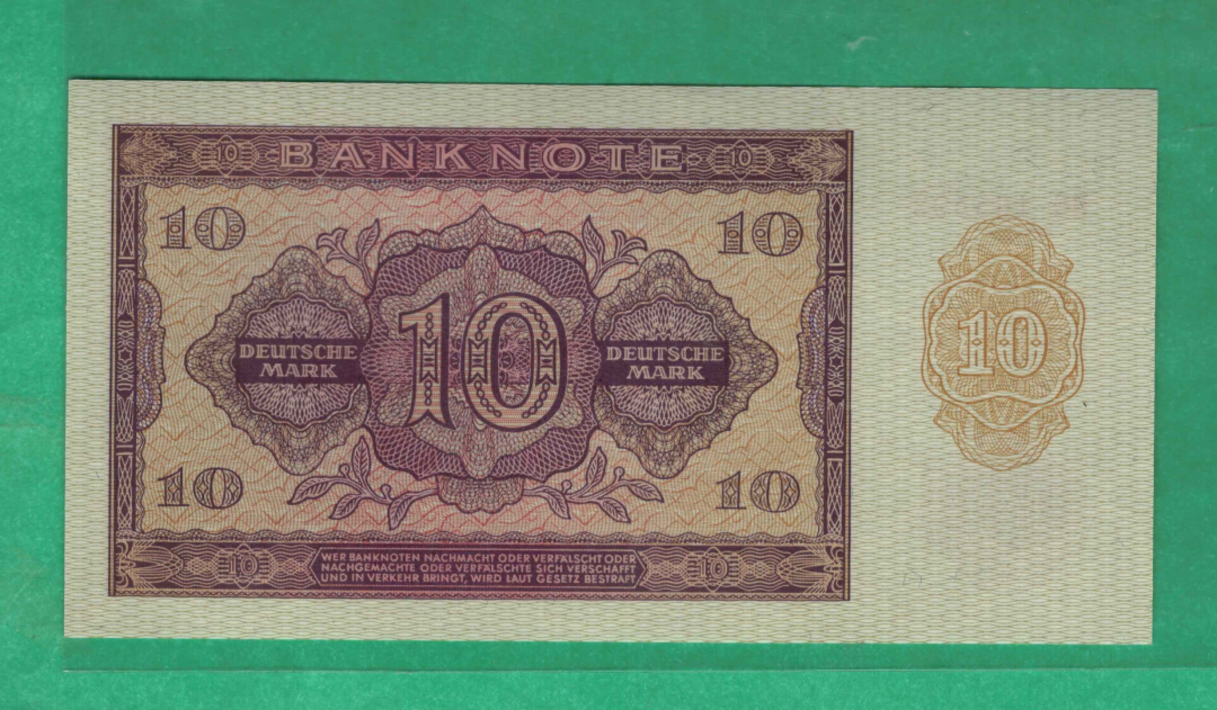 德国(民主德国 东德)1955年10马克 欧洲纸币 实物图 UNC