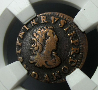 法国雷诺堡铜币,稀有币,1644,卡斯通.德.奥尔良,1图尔德涅尔,约17mm,1.25g - 法国雷诺堡铜币,稀有币,1644,卡斯通.德.奥尔良,1图尔德涅尔,约17mm,1.25g