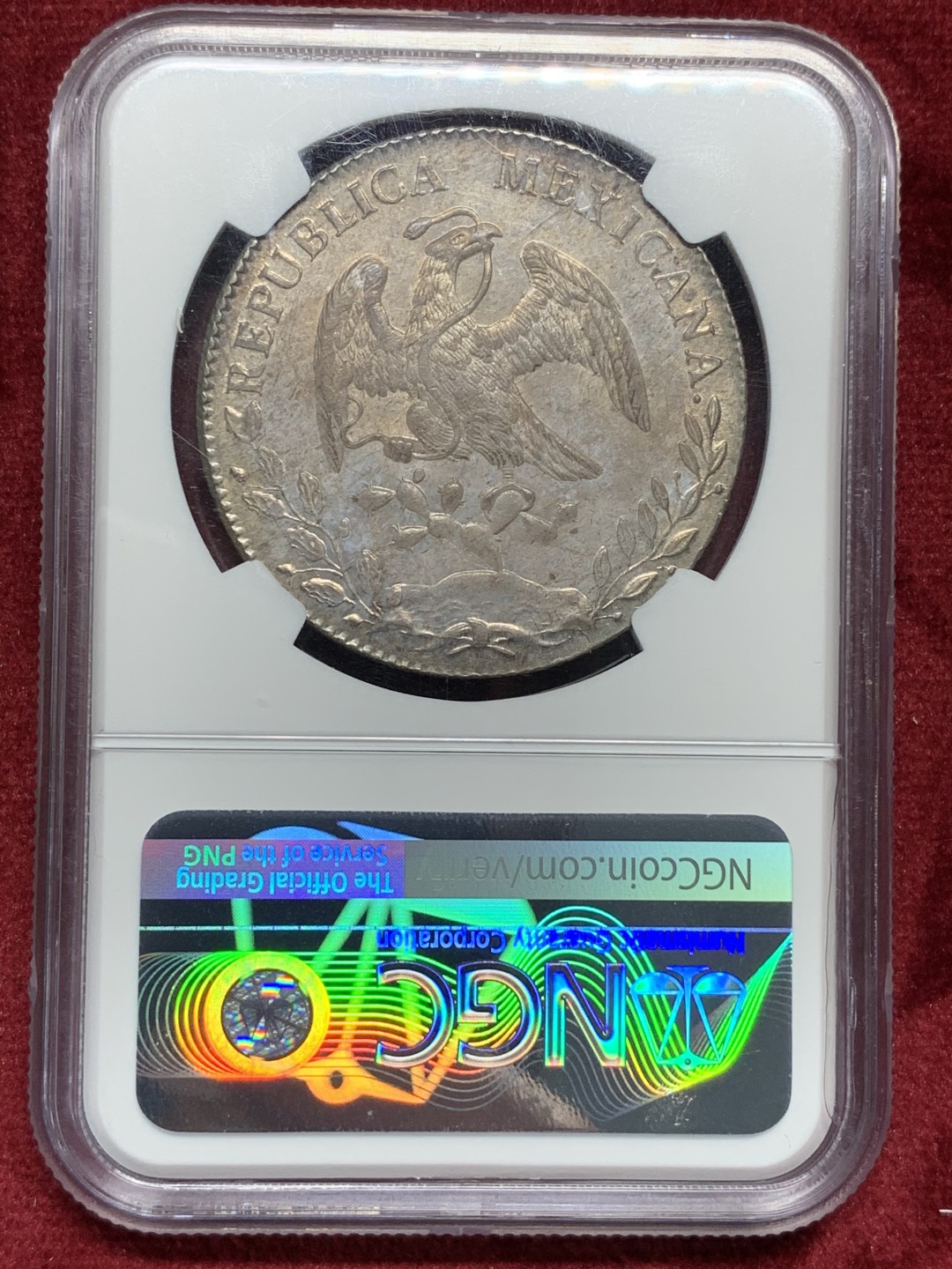 《竞宝斋》第76场-本周日，周一2场连拍（全场不限金额包邮） NGC MS63墨西哥1894年花边鹰洋8R银币 味道币一枚 底光 包浆 皆有