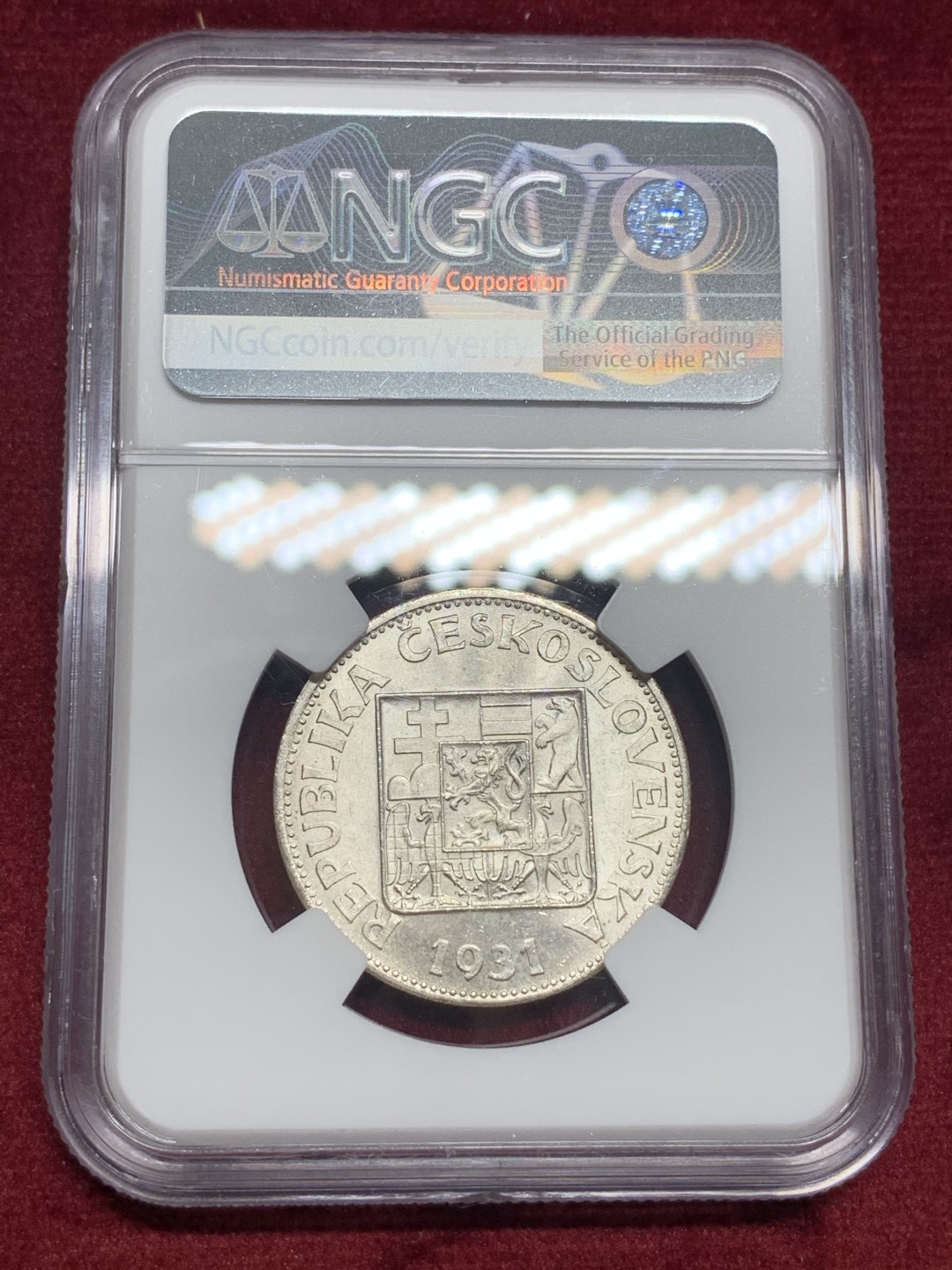 《竞宝斋》第76场-本周日，周一2场连拍（全场不限金额包邮） NGC-MS62 捷克斯洛伐克 1931年10克朗银币 少见品相 