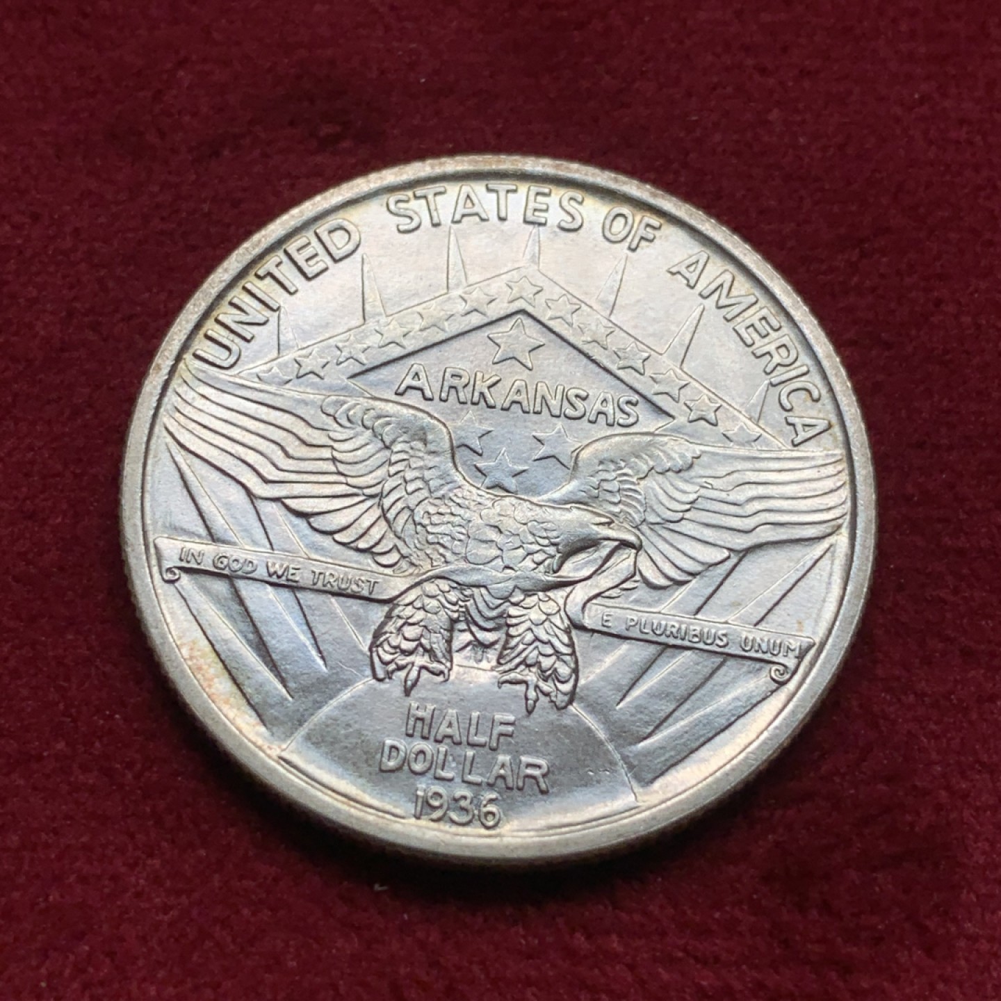 《竞宝斋》第76场-本周日，周一2场连拍（全场不限金额包邮） 美国 1936年 阿肯色州建国100周年 半美元纪念银币 12.5克 900银 发行量9660枚 少见品种