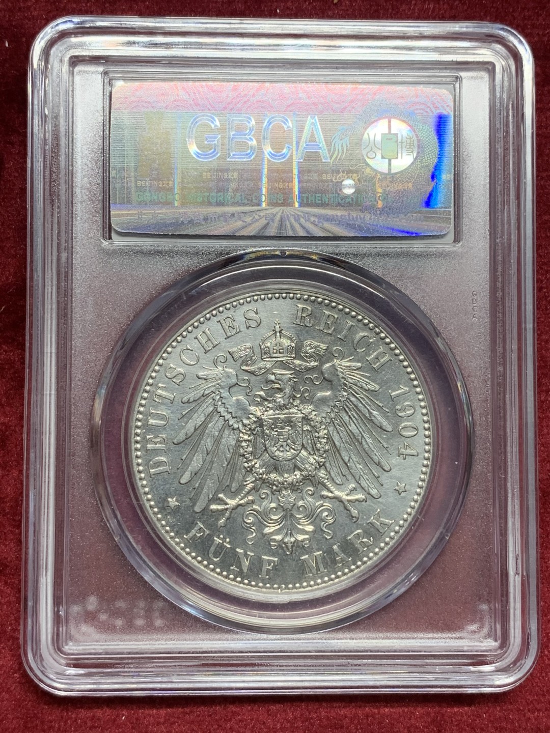 《竞宝斋》第76场-本周日，周一2场连拍（全场不限金额包邮） 公博 MS-61 德国 1904年 梅克伦堡 什未林大公国 腓特烈.弗朗茨四世 大婚 5马克银币。稀少的铸币量，发行仅4万枚，较难收集的系列，全品未流通