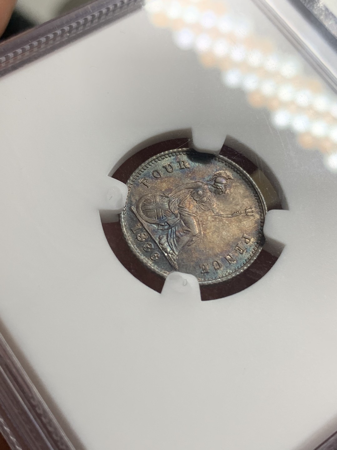 《竞宝斋》第76场-本周日，周一2场连拍（全场不限金额包邮） NGC-MS62 1836年英国 威廉四世 4便士银币 单枚成套 女神坐像版，主要用于英属圭亚那 双面五彩