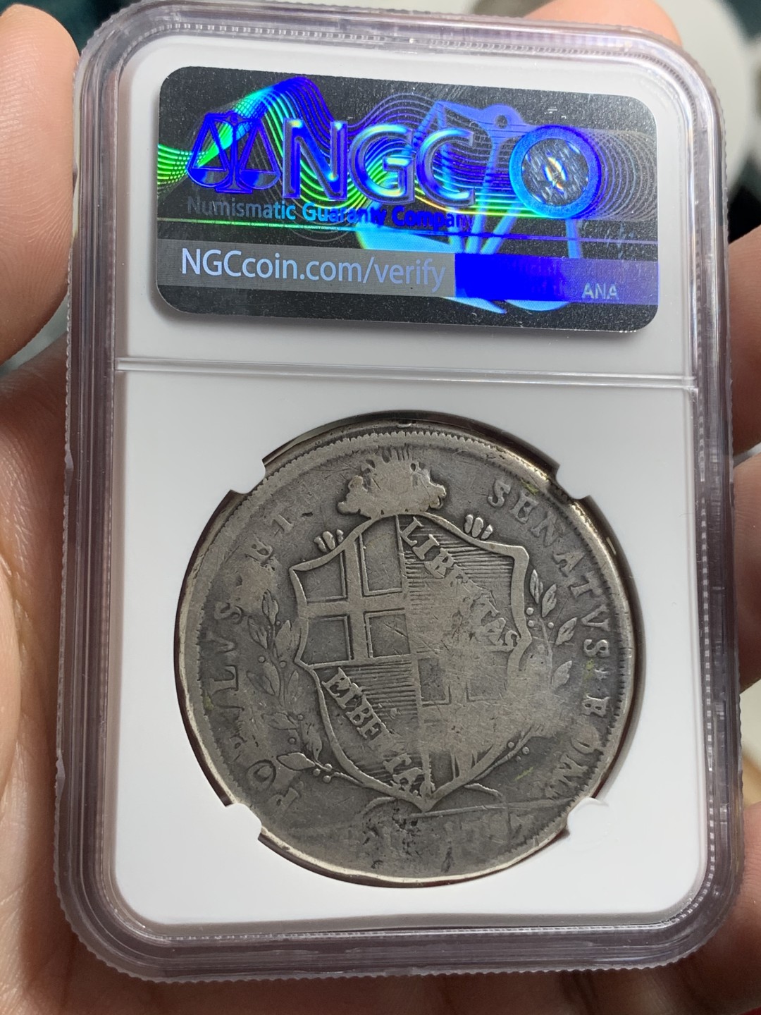 《竞宝斋》第76场-本周日，周一2场连拍（全场不限金额包邮） NGC-VF10 意大利博洛尼亚 1797年10宝利 圣母抱婴 大银币 稀少品种 难得出分