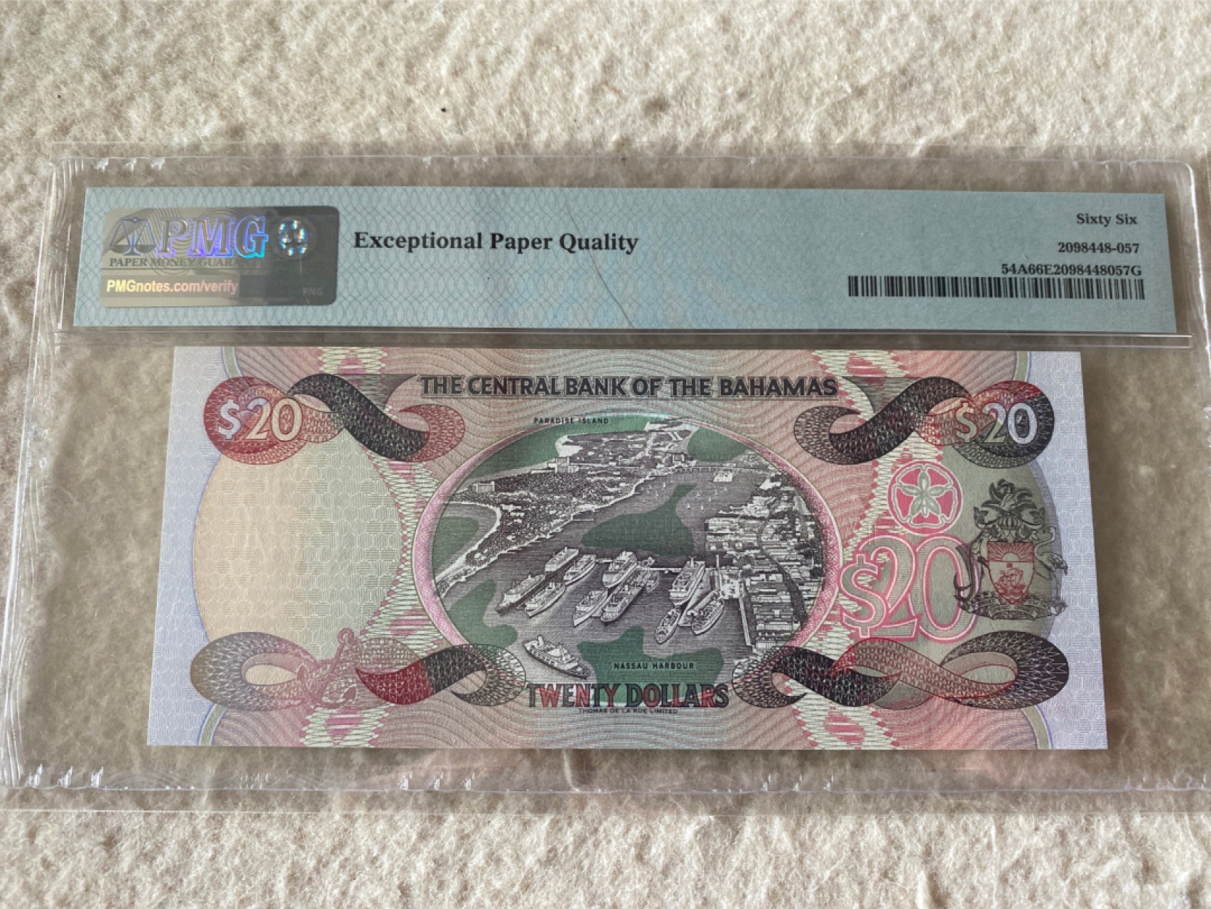 收藏联盟Quantum Auction 第177期拍卖 1974年巴哈马20元 PMG66E