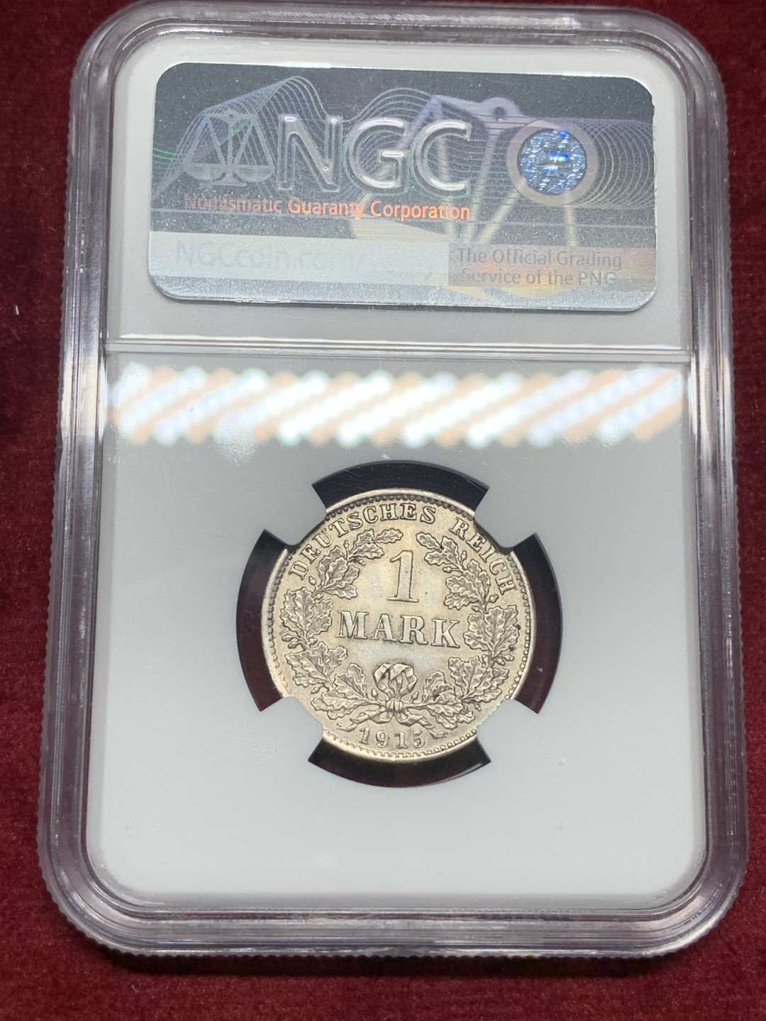 《竞宝斋》第76场-本周日，周一2场连拍（全场不限金额包邮） NGC-AU58 德国 1915年D厂 1马克 银币 细节清晰